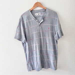Penguin Heather Navy Pink Striped Henley Tew Sz XL